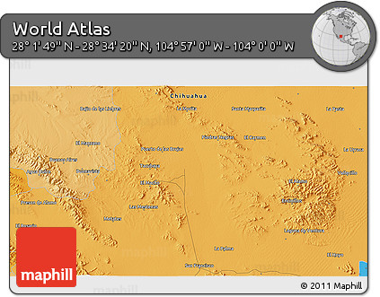 Political 3D Map of the Area around 28° 18' 5" N, 104° 28' 29" W