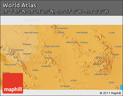 Political 3D Map of the Area around 28° 18' 5" N, 104° 28' 29" W