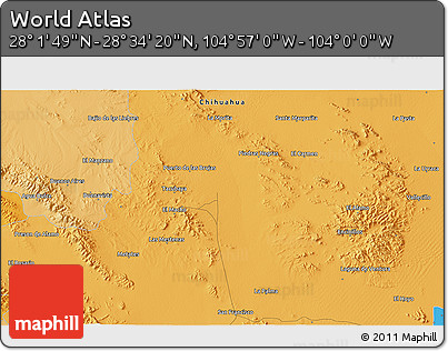 Political 3D Map of the Area around 28° 18' 5" N, 104° 28' 29" W