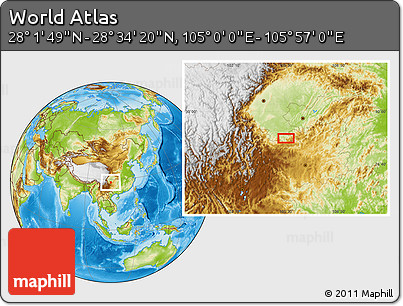 Physical Location Map of the Area around 28° 18' 5" N, 105° 28' 29" E