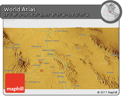 Physical 3D Map of the Area around 28° 18' 5" N, 105° 19' 29" W