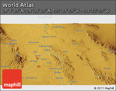 Physical 3D Map of the Area around 28° 18' 5" N, 105° 19' 29" W