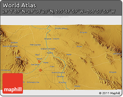 Physical 3D Map of the Area around 28° 18' 5" N, 105° 19' 29" W