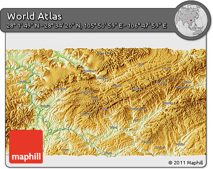 Physical 3D Map of the Area around 28° 18' 5" N, 106° 19' 29" E