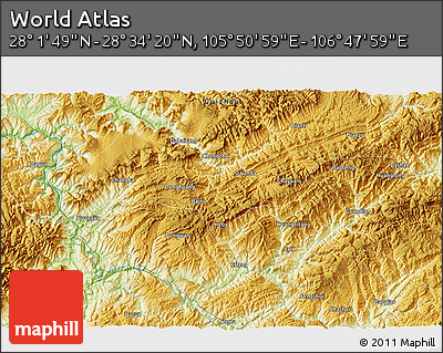 Physical 3D Map of the Area around 28° 18' 5" N, 106° 19' 29" E