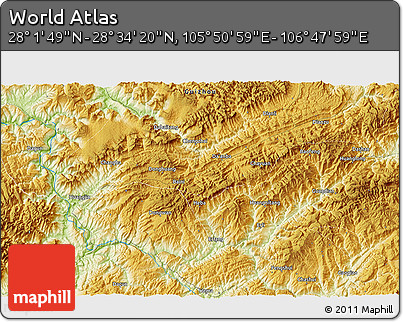 Physical 3D Map of the Area around 28° 18' 5" N, 106° 19' 29" E