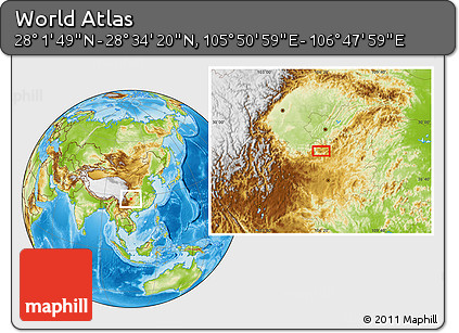 Physical Location Map of the Area around 28° 18' 5" N, 106° 19' 29" E