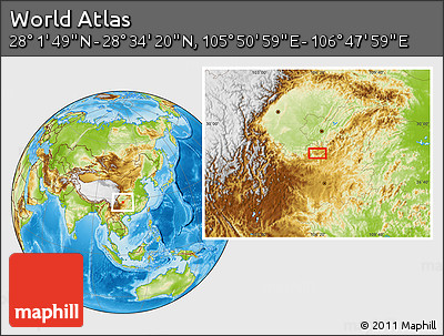 Physical Location Map of the Area around 28° 18' 5" N, 106° 19' 29" E