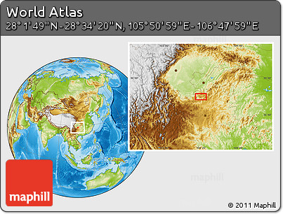 Physical Location Map of the Area around 28° 18' 5" N, 106° 19' 29" E