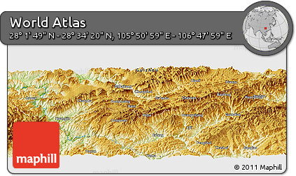Physical Panoramic Map of the Area around 28° 18' 5" N, 106° 19' 29" E