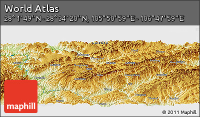 Physical Panoramic Map of the Area around 28° 18' 5" N, 106° 19' 29" E