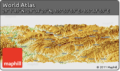 Physical Panoramic Map of the Area around 28° 18' 5" N, 106° 19' 29" E