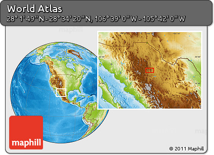 Physical Location Map of the Area around 28° 18' 5" N, 106° 10' 30" W