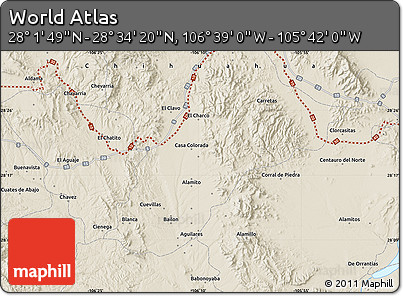 Shaded Relief Map of the Area around 28° 18' 5" N, 106° 10' 30" W