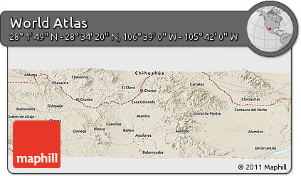Shaded Relief Panoramic Map of the Area around 28° 18' 5" N, 106° 10' 30" W