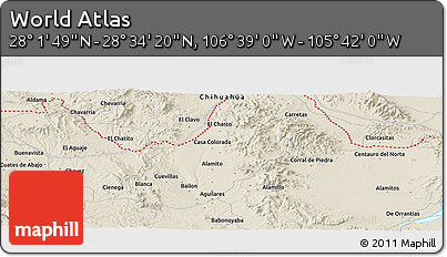 Shaded Relief Panoramic Map of the Area around 28° 18' 5" N, 106° 10' 30" W