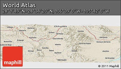 Shaded Relief Panoramic Map of the Area around 28° 18' 5" N, 106° 10' 30" W