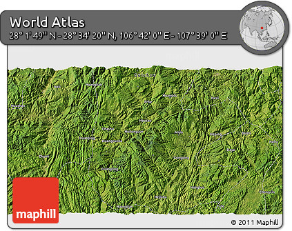 Satellite 3D Map of the Area around 28° 18' 5" N, 107° 10' 30" E