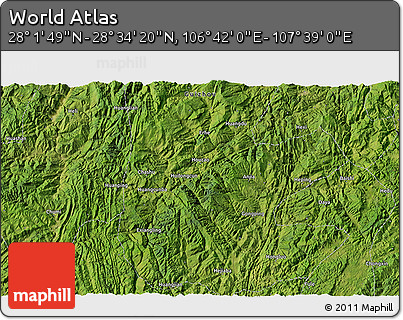 Satellite 3D Map of the Area around 28° 18' 5" N, 107° 10' 30" E