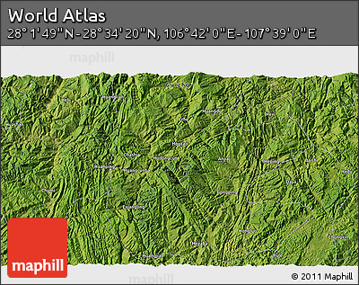 Satellite 3D Map of the Area around 28° 18' 5" N, 107° 10' 30" E