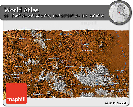 Physical 3D Map of the Area around 28° 18' 5" N, 107° 52' 30" W