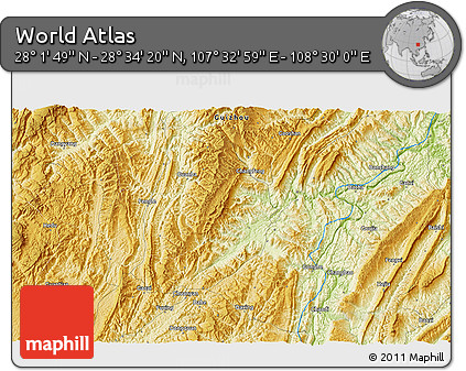Physical 3D Map of the Area around 28° 18' 5" N, 108° 1' 30" E