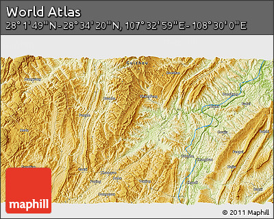 Physical 3D Map of the Area around 28° 18' 5" N, 108° 1' 30" E