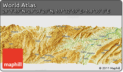 Physical Panoramic Map of the Area around 28° 18' 5" N, 108° 1' 30" E