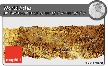 Physical Panoramic Map of the Area around 28° 18' 5" N, 108° 43' 29" W