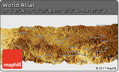 Physical Panoramic Map of the Area around 28° 18' 5" N, 108° 43' 29" W