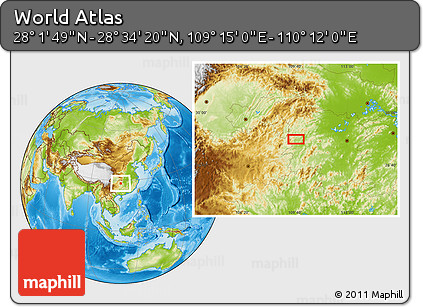 Physical Location Map of the Area around 28° 18' 5" N, 109° 43' 29" E