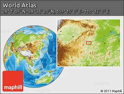 Physical Location Map of the Area around 28° 18' 5" N, 109° 43' 29" E