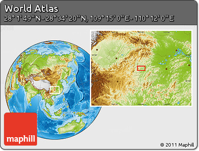 Physical Location Map of the Area around 28° 18' 5" N, 109° 43' 29" E