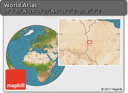 Satellite Location Map of the Area around 28° 18' 5" N, 10° 16' 30" E