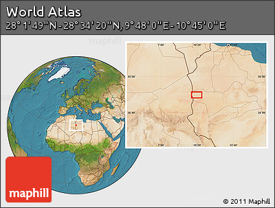 Satellite Location Map of the Area around 28° 18' 5" N, 10° 16' 30" E