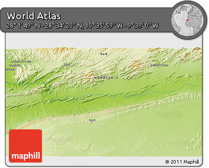 Physical 3D Map of the Area around 28° 18' 5" N, 10° 7' 30" W