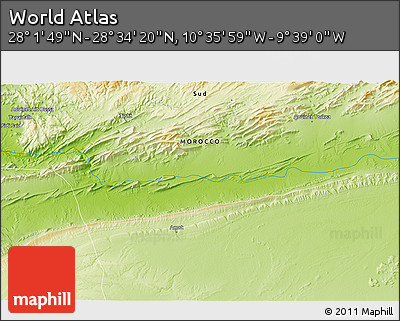 Physical 3D Map of the Area around 28° 18' 5" N, 10° 7' 30" W