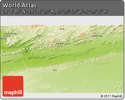 Physical 3D Map of the Area around 28° 18' 5" N, 10° 7' 30" W
