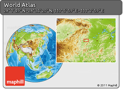 Physical Location Map of the Area around 28° 18' 5" N, 110° 34' 29" E