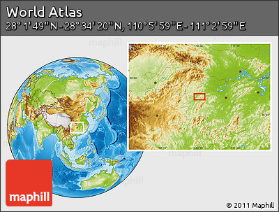 Physical Location Map of the Area around 28° 18' 5" N, 110° 34' 29" E