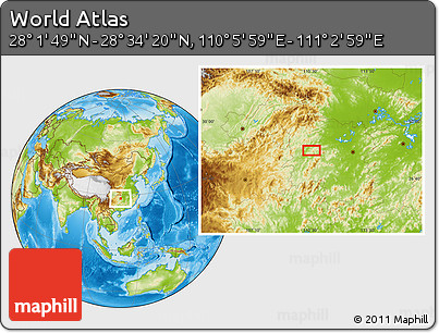 Physical Location Map of the Area around 28° 18' 5" N, 110° 34' 29" E