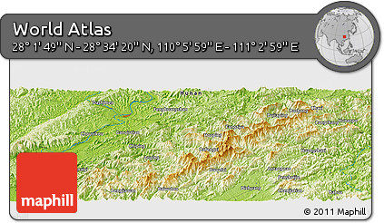 Physical Panoramic Map of the Area around 28° 18' 5" N, 110° 34' 29" E