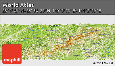 Physical Panoramic Map of the Area around 28° 18' 5" N, 110° 34' 29" E