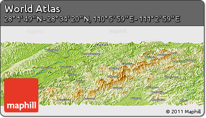 Physical Panoramic Map of the Area around 28° 18' 5" N, 110° 34' 29" E