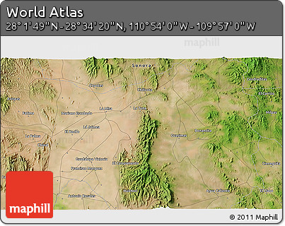 Satellite 3D Map of the Area around 28° 18' 5" N, 110° 25' 30" W