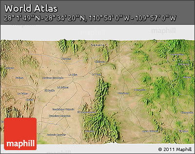 Satellite 3D Map of the Area around 28° 18' 5" N, 110° 25' 30" W