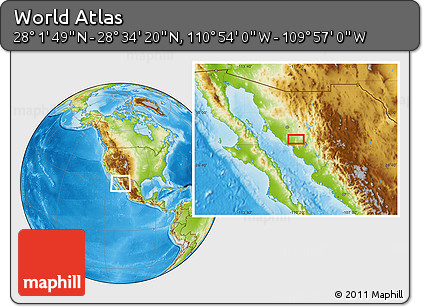 Physical Location Map of the Area around 28° 18' 5" N, 110° 25' 30" W