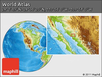 Physical Location Map of the Area around 28° 18' 5" N, 110° 25' 30" W