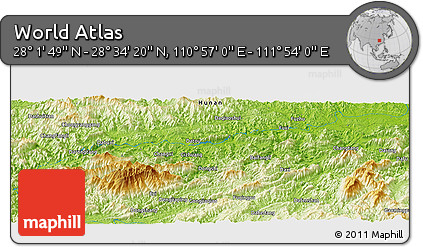 Physical Panoramic Map of the Area around 28° 18' 5" N, 111° 25' 30" E