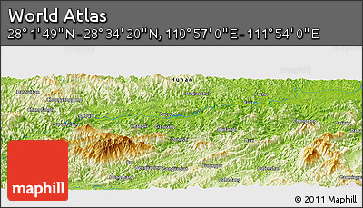 Physical Panoramic Map of the Area around 28° 18' 5" N, 111° 25' 30" E